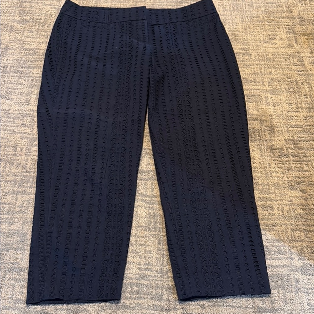 Navy Cropped Pants with Eyelet Design